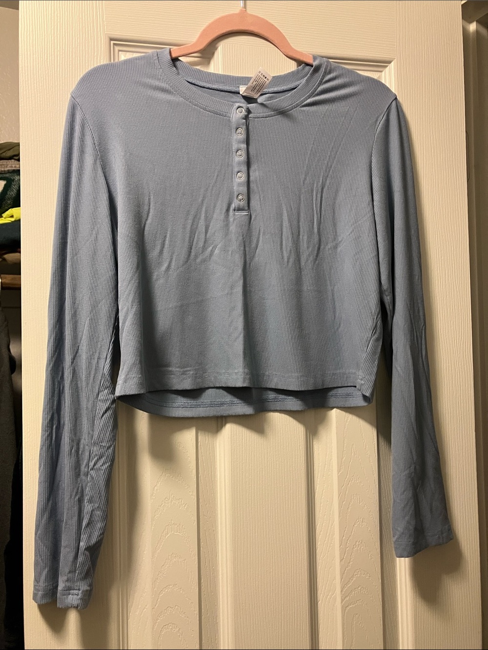 Yogalicious Pale Blue Cropped Henley Long-Sleeve Top